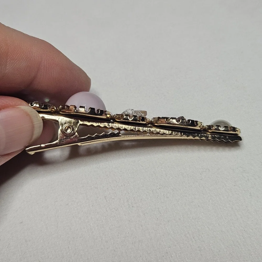 Rhinestone Pearl Alligator Hair Clip Women Gold Lavender Purple Sparkly